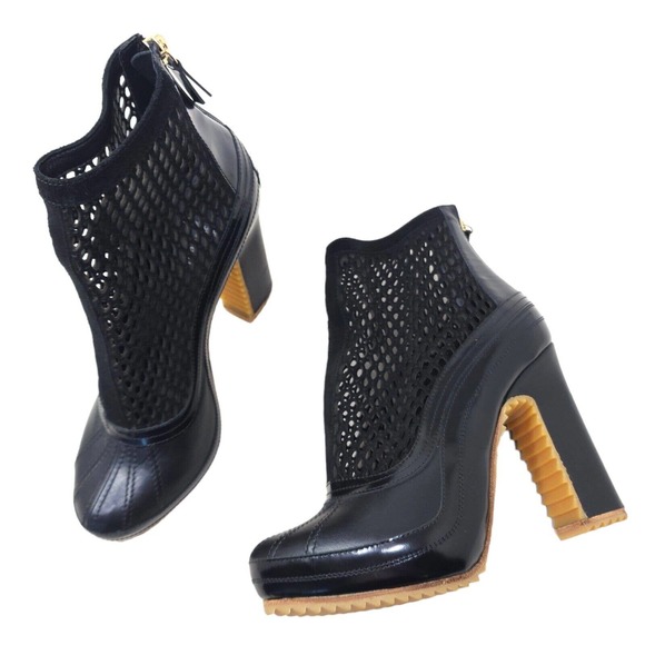 Pierre Hardy Sacai Womens Duck Boots Black Suede Leather Mesh Runway Heeled 38 8 - Picture 2 of 9